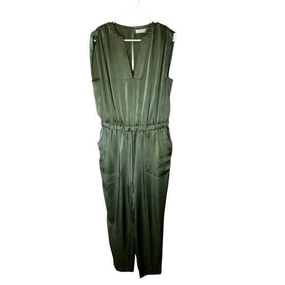 Ramy Brook Olive Green Sleeveless Jumpsuit With Pleated Details & Elastic Waist - Picture 2 of 12